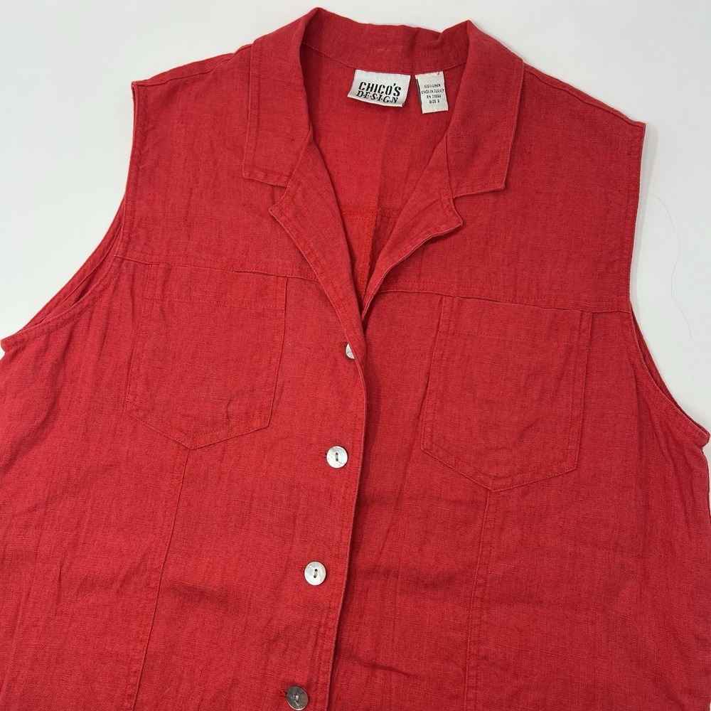 Chico's Design Red Linen Sleeveless Tunic Vest Red Y2K‎ Teacher Cottage Luxury